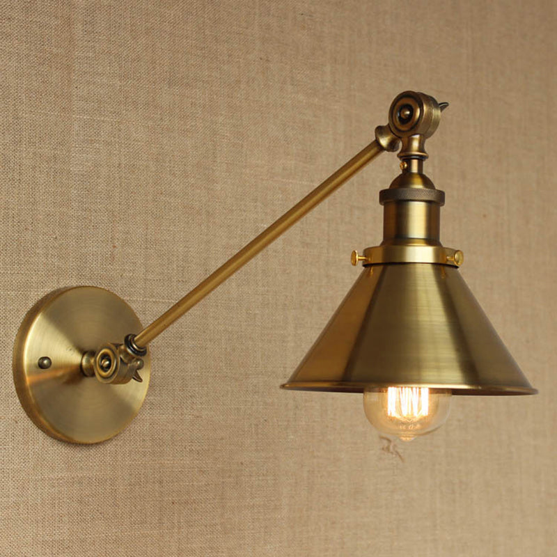 Vintage Tapered Wall Light Fixture 1-Light Iron Wall Mounted Lamp in Brass for Bedroom Brass Clearhalo 'Art deco wall lights' 'Cast Iron' 'Glass' 'Industrial wall lights' 'Industrial' 'Middle century wall lights' 'Modern' 'Rustic wall lights' 'Tiffany' 'Traditional wall lights' 'Wall Lamps & Sconces' 'Wall Lights' Lighting' 2415082