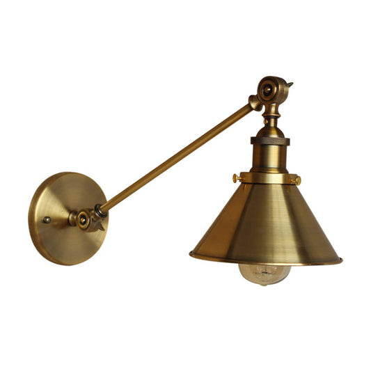 Vintage Tapered Wall Light Fixture 1-Light Iron Wall Mounted Lamp in Brass for Bedroom Clearhalo 'Art deco wall lights' 'Cast Iron' 'Glass' 'Industrial wall lights' 'Industrial' 'Middle century wall lights' 'Modern' 'Rustic wall lights' 'Tiffany' 'Traditional wall lights' 'Wall Lamps & Sconces' 'Wall Lights' Lighting' 2415085