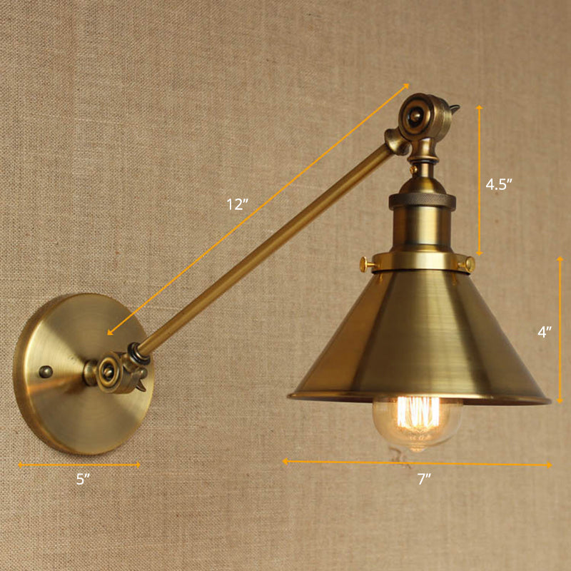 Vintage Tapered Wall Light Fixture 1-Light Iron Wall Mounted Lamp in Brass for Bedroom Clearhalo 'Art deco wall lights' 'Cast Iron' 'Glass' 'Industrial wall lights' 'Industrial' 'Middle century wall lights' 'Modern' 'Rustic wall lights' 'Tiffany' 'Traditional wall lights' 'Wall Lamps & Sconces' 'Wall Lights' Lighting' 2415086