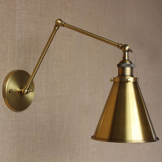Conical Shade Iron Wall Mount Light Antique 1 Bulb Bedroom Wall Lighting Fixture Bronze Clearhalo 'Art deco wall lights' 'Cast Iron' 'Glass' 'Industrial wall lights' 'Industrial' 'Middle century wall lights' 'Modern' 'Rustic wall lights' 'Tiffany' 'Traditional wall lights' 'Wall Lamps & Sconces' 'Wall Lights' Lighting' 2415087