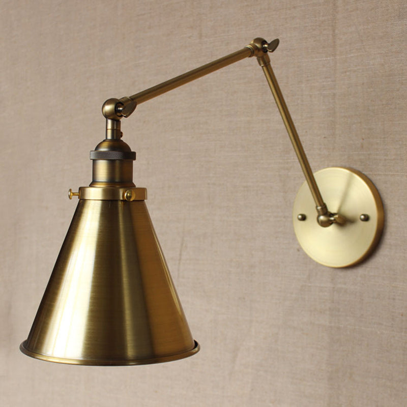 Conical Shade Iron Wall Mount Light Antique 1 Bulb Bedroom Wall Lighting Fixture Clearhalo 'Art deco wall lights' 'Cast Iron' 'Glass' 'Industrial wall lights' 'Industrial' 'Middle century wall lights' 'Modern' 'Rustic wall lights' 'Tiffany' 'Traditional wall lights' 'Wall Lamps & Sconces' 'Wall Lights' Lighting' 2415088
