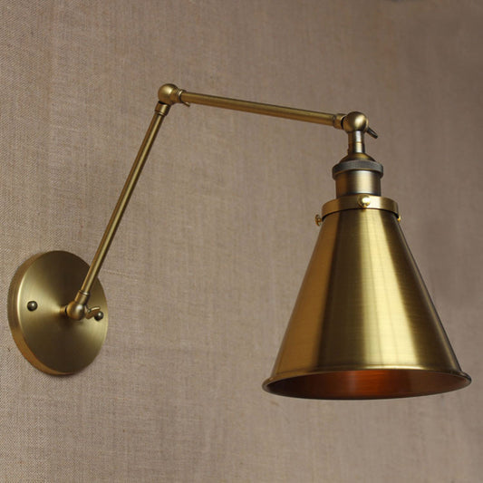 Conical Shade Iron Wall Mount Light Antique 1 Bulb Bedroom Wall Lighting Fixture Clearhalo 'Art deco wall lights' 'Cast Iron' 'Glass' 'Industrial wall lights' 'Industrial' 'Middle century wall lights' 'Modern' 'Rustic wall lights' 'Tiffany' 'Traditional wall lights' 'Wall Lamps & Sconces' 'Wall Lights' Lighting' 2415089