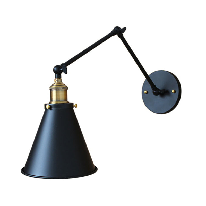 Conical Shade Iron Wall Mount Light Antique 1 Bulb Bedroom Wall Lighting Fixture Black Clearhalo 'Art deco wall lights' 'Cast Iron' 'Glass' 'Industrial wall lights' 'Industrial' 'Middle century wall lights' 'Modern' 'Rustic wall lights' 'Tiffany' 'Traditional wall lights' 'Wall Lamps & Sconces' 'Wall Lights' Lighting' 2415091