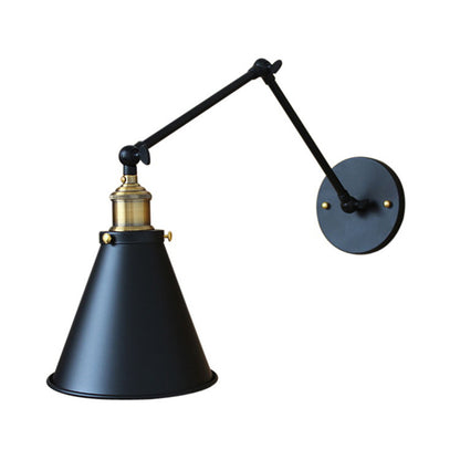 Conical Shade Iron Wall Mount Light Antique 1 Bulb Bedroom Wall Lighting Fixture Black Clearhalo 'Art deco wall lights' 'Cast Iron' 'Glass' 'Industrial wall lights' 'Industrial' 'Middle century wall lights' 'Modern' 'Rustic wall lights' 'Tiffany' 'Traditional wall lights' 'Wall Lamps & Sconces' 'Wall Lights' Lighting' 2415091