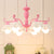 6-Light Ruffle Hanging Lamp Korean Flower Ceramic Chandelier Light for Living Room Pink Clearhalo 'Ceiling Lights' 'Chandeliers' Lighting' 2415155
