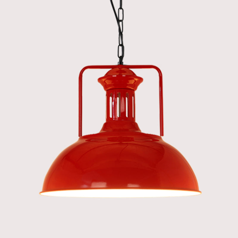 Iron Pot Cover Hanging Lamp Simplicity Single-Bulb Restaurant Ceiling Lighting Fixture Red With Handle Clearhalo 'Art Deco Pendants' 'Black' 'Cast Iron' 'Ceiling Lights' 'Ceramic' 'Crystal' 'Industrial Pendants' 'Industrial' 'Metal' 'Middle Century Pendants' 'Pendant Lights' 'Pendants' 'Rustic Pendants' 'Tiffany' Lighting' 2415211