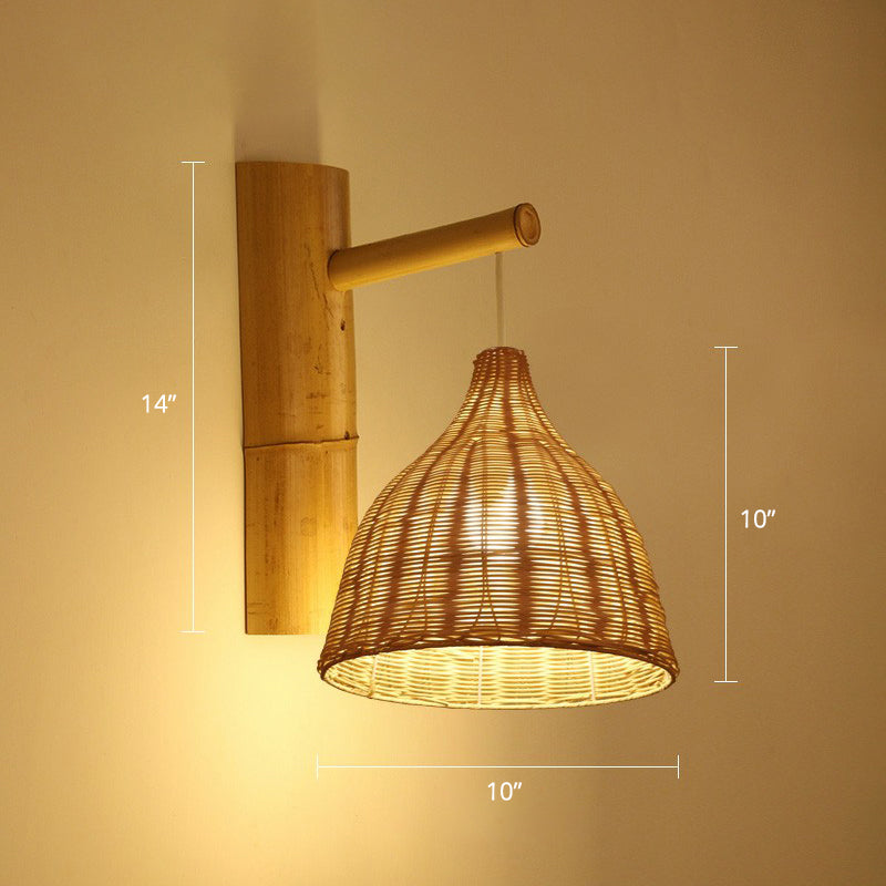 Bamboo Weaving Lantern Wall Sconce Chinese 1 Head Wood Wall Hanging Light for Corridor Wood Wine Glass Clearhalo 'Modern wall lights' 'Modern' 'Wall Lamps & Sconces' 'Wall Lights' Lighting' 2415235