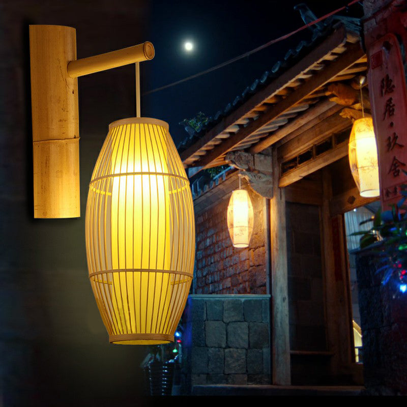 Bamboo Weaving Lantern Wall Sconce Chinese 1 Head Wood Wall Hanging Light for Corridor Clearhalo 'Modern wall lights' 'Modern' 'Wall Lamps & Sconces' 'Wall Lights' Lighting' 2415237
