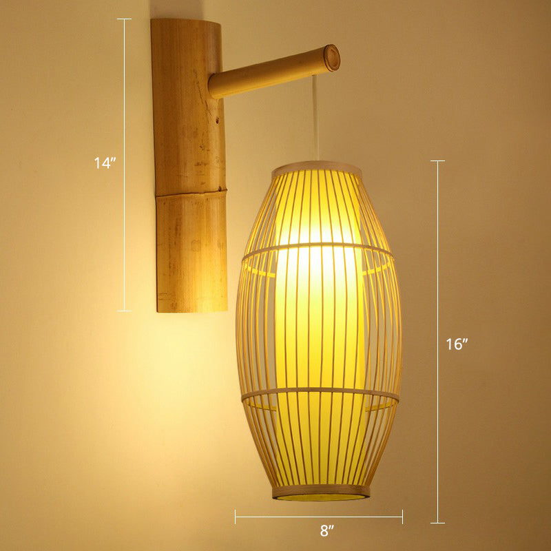 Bamboo Weaving Lantern Wall Sconce Chinese 1 Head Wood Wall Hanging Light for Corridor Wood Rugby Clearhalo 'Modern wall lights' 'Modern' 'Wall Lamps & Sconces' 'Wall Lights' Lighting' 2415239