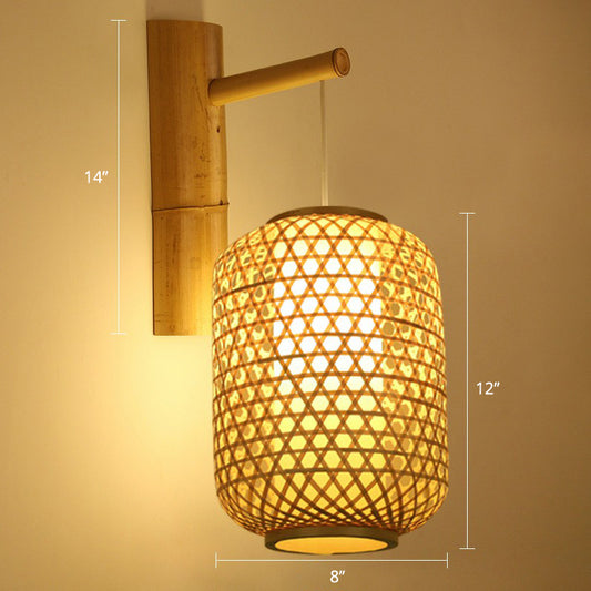 Bamboo Weaving Lantern Wall Sconce Chinese 1 Head Wood Wall Hanging Light for Corridor Wood Lantern Clearhalo 'Modern wall lights' 'Modern' 'Wall Lamps & Sconces' 'Wall Lights' Lighting' 2415240