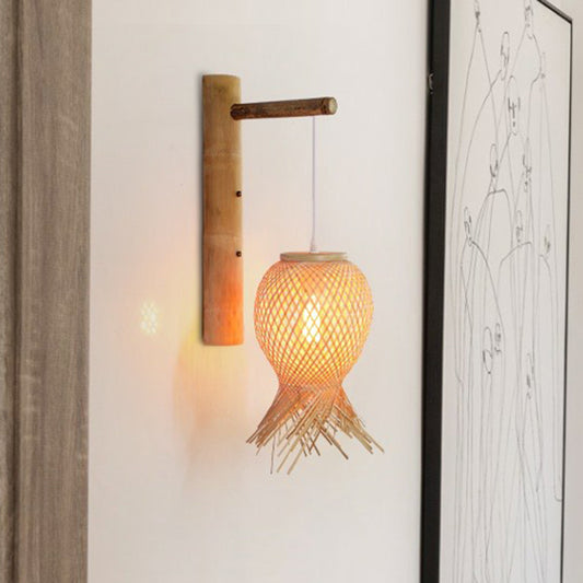 Octopus Shaped Bedside Wall Lamp Bamboo 1 Bulb Japanese Wall Light Fixture in Wood Clearhalo 'Modern wall lights' 'Modern' 'Wall Lamps & Sconces' 'Wall Lights' Lighting' 2415245