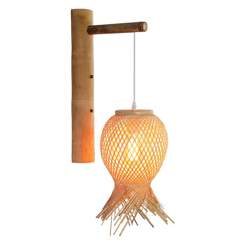 Octopus Shaped Bedside Wall Lamp Bamboo 1 Bulb Japanese Wall Light Fixture in Wood Clearhalo 'Modern wall lights' 'Modern' 'Wall Lamps & Sconces' 'Wall Lights' Lighting' 2415248