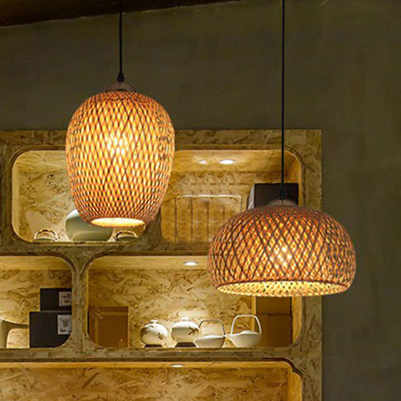 3-Light Restaurant Multiple Hanging Lamp South-East Asia Wood Pendant Light with Handmade Bamboo Shade Clearhalo 'Ceiling Lights' 'Modern Pendants' 'Modern' 'Pendant Lights' 'Pendants' Lighting' 2415254