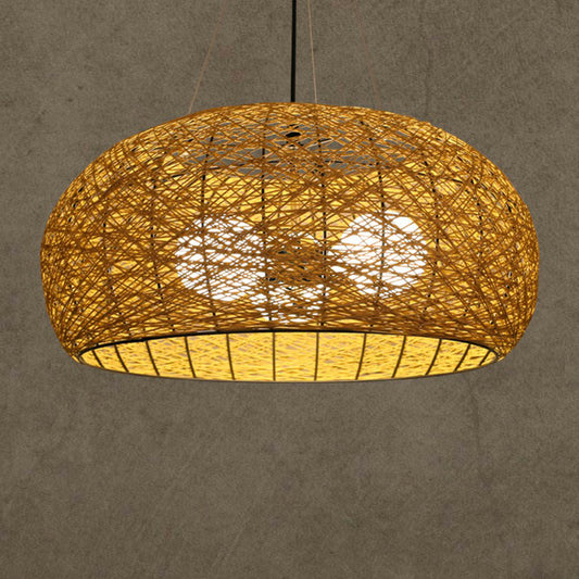 Rattan Nest Round Chandelier Novelty Asian Style Pendant Lighting Fixture for Tea Room Wood 23.5" Clearhalo 'Ceiling Lights' 'Chandeliers' 'Modern Chandeliers' 'Modern' Lighting' 2415256