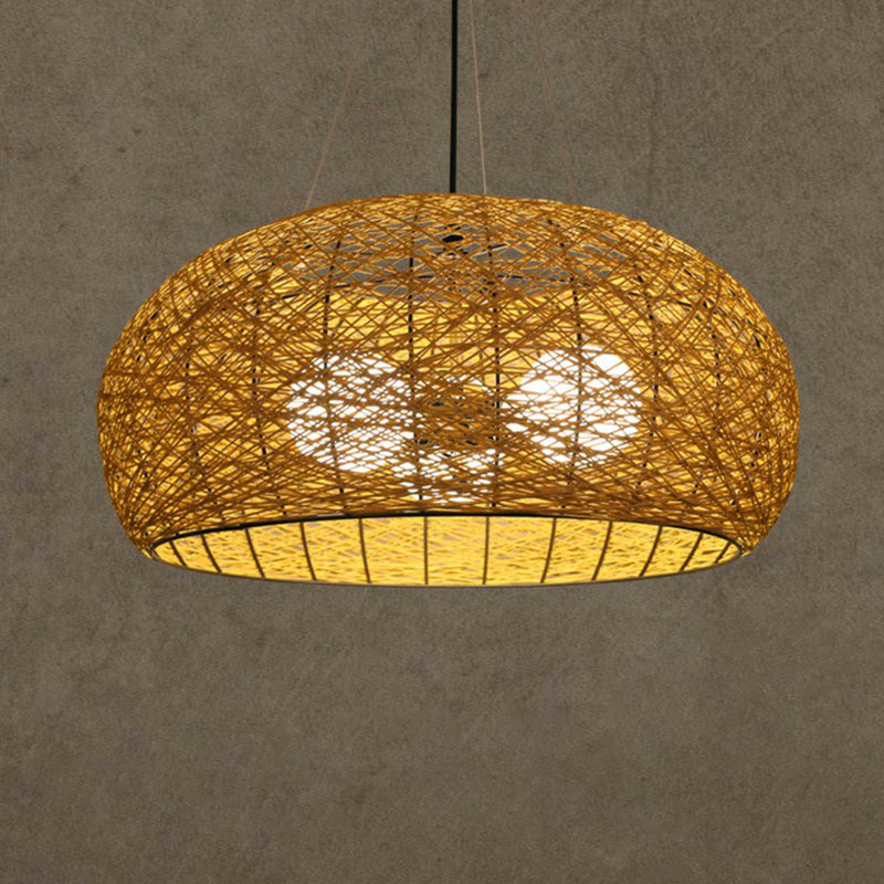 Rattan Nest Round Chandelier Novelty Asian Style Pendant Lighting Fixture for Tea Room Wood 18" Clearhalo 'Ceiling Lights' 'Chandeliers' 'Modern Chandeliers' 'Modern' Lighting' 2415257
