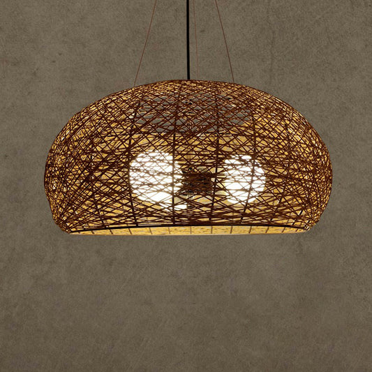 Rattan Nest Round Chandelier Novelty Asian Style Pendant Lighting Fixture for Tea Room Coffee 18" Clearhalo 'Ceiling Lights' 'Chandeliers' 'Modern Chandeliers' 'Modern' Lighting' 2415259