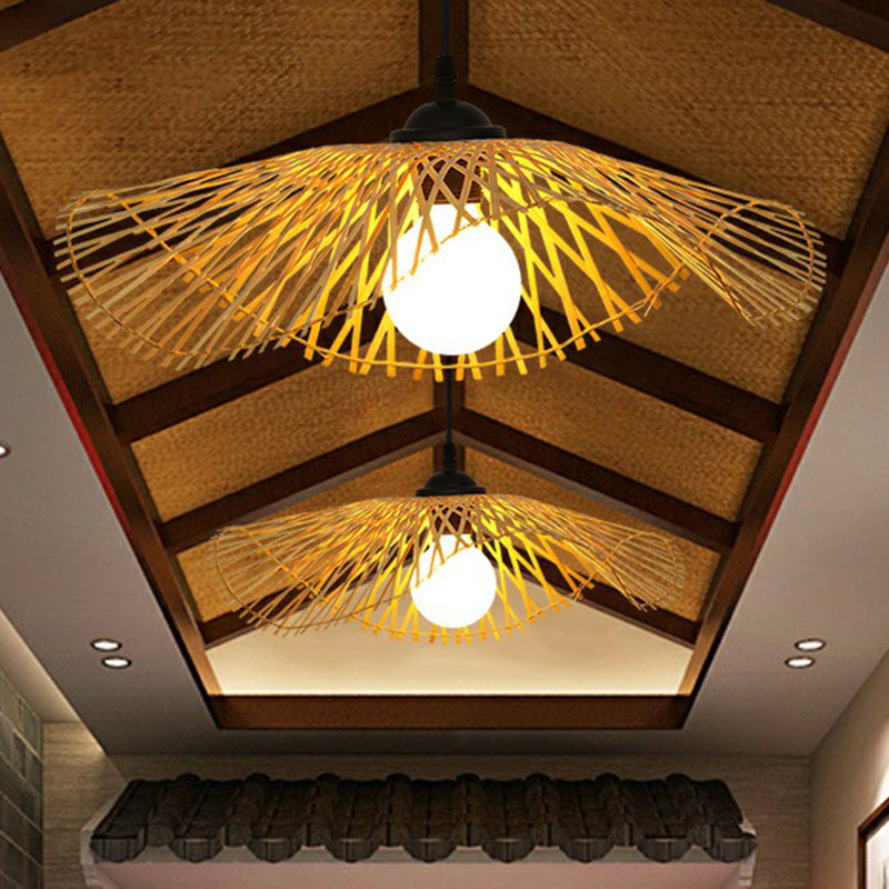 Lotus Leaf Hallway Ceiling Pendant Light Bamboo 1-Light Chinese Style Hanging Light in Wood Clearhalo 'Ceiling Lights' 'Modern Pendants' 'Modern' 'Pendant Lights' 'Pendants' Lighting' 2415270