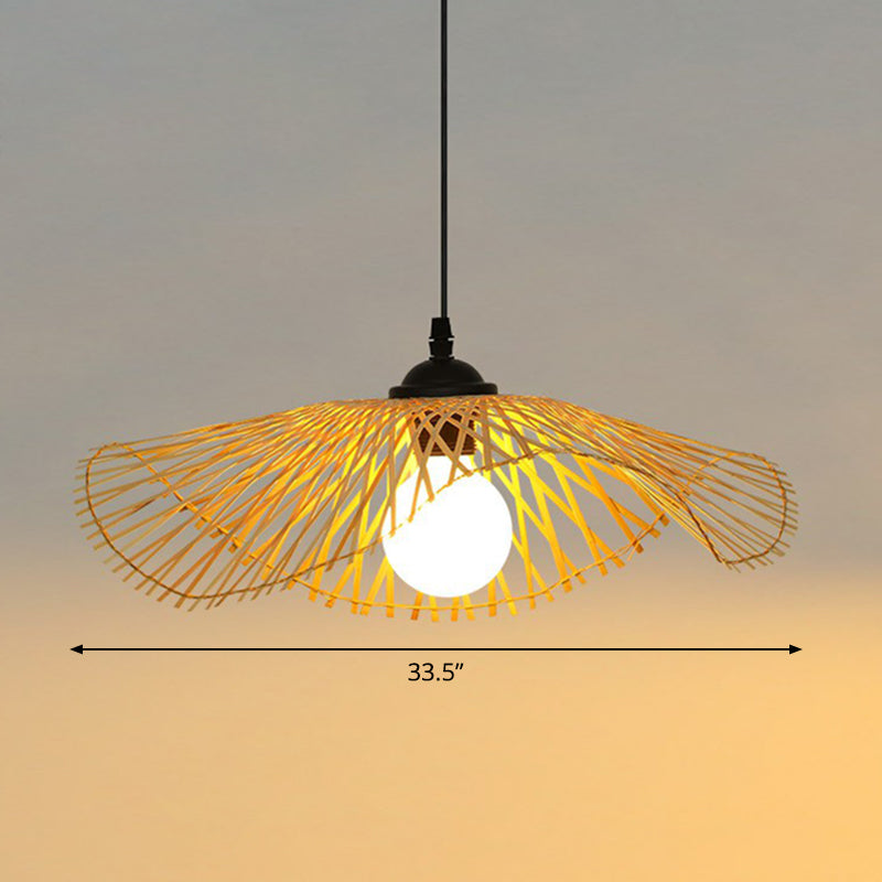 Lotus Leaf Hallway Ceiling Pendant Light Bamboo 1-Light Chinese Style Hanging Light in Wood Wood 33.5" Clearhalo 'Ceiling Lights' 'Modern Pendants' 'Modern' 'Pendant Lights' 'Pendants' Lighting' 2415271