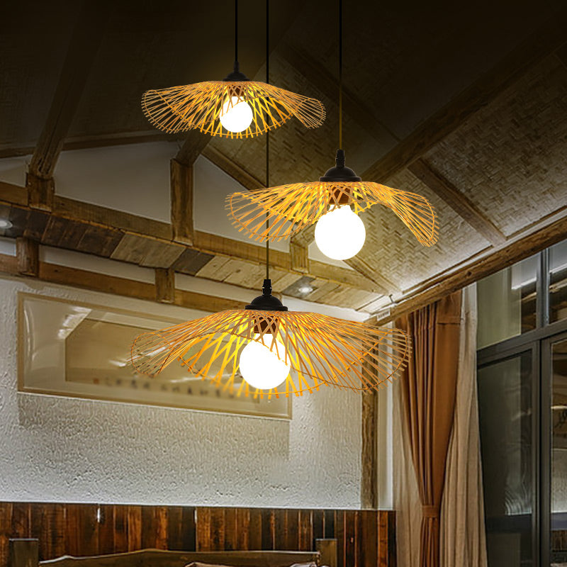 Lotus Leaf Hallway Ceiling Pendant Light Bamboo 1-Light Chinese Style Hanging Light in Wood Clearhalo 'Ceiling Lights' 'Modern Pendants' 'Modern' 'Pendant Lights' 'Pendants' Lighting' 2415273