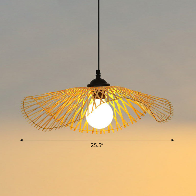 Lotus Leaf Hallway Ceiling Pendant Light Bamboo 1-Light Chinese Style Hanging Light in Wood Wood 25.5" Clearhalo 'Ceiling Lights' 'Modern Pendants' 'Modern' 'Pendant Lights' 'Pendants' Lighting' 2415274