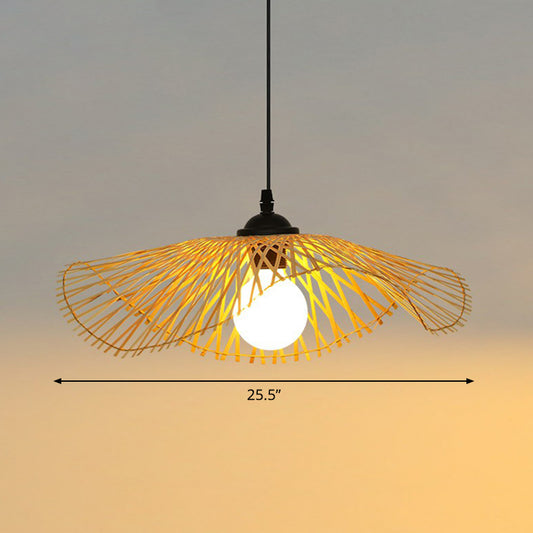 Lotus Leaf Hallway Ceiling Pendant Light Bamboo 1-Light Chinese Style Hanging Light in Wood Wood 25.5" Clearhalo 'Ceiling Lights' 'Modern Pendants' 'Modern' 'Pendant Lights' 'Pendants' Lighting' 2415274