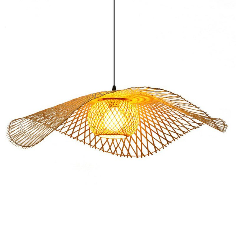 Lotus Leaf Hallway Ceiling Pendant Light Bamboo 1-Light Chinese Style Hanging Light in Wood Clearhalo 'Ceiling Lights' 'Modern Pendants' 'Modern' 'Pendant Lights' 'Pendants' Lighting' 2415275
