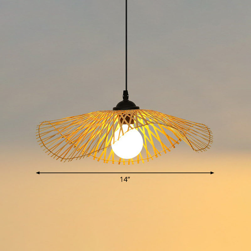 Lotus Leaf Hallway Ceiling Pendant Light Bamboo 1-Light Chinese Style Hanging Light in Wood Wood 14" Clearhalo 'Ceiling Lights' 'Modern Pendants' 'Modern' 'Pendant Lights' 'Pendants' Lighting' 2415276