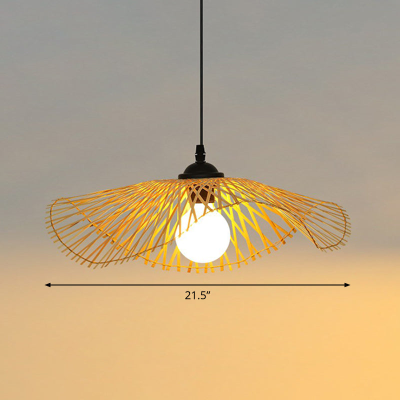 Lotus Leaf Hallway Ceiling Pendant Light Bamboo 1-Light Chinese Style Hanging Light in Wood Wood 21.5" Clearhalo 'Ceiling Lights' 'Modern Pendants' 'Modern' 'Pendant Lights' 'Pendants' Lighting' 2415277