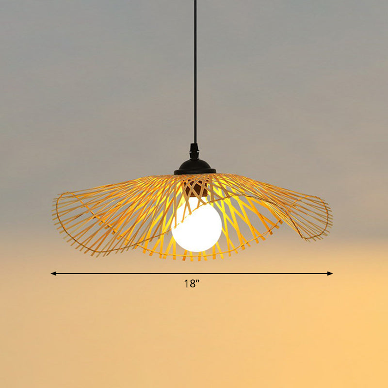 Lotus Leaf Hallway Ceiling Pendant Light Bamboo 1-Light Chinese Style Hanging Light in Wood Wood 18" Clearhalo 'Ceiling Lights' 'Modern Pendants' 'Modern' 'Pendant Lights' 'Pendants' Lighting' 2415278