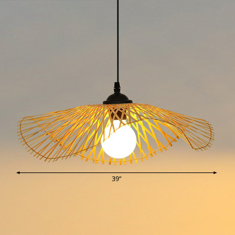 Lotus Leaf Hallway Ceiling Pendant Light Bamboo 1-Light Chinese Style Hanging Light in Wood Wood 39" Clearhalo 'Ceiling Lights' 'Modern Pendants' 'Modern' 'Pendant Lights' 'Pendants' Lighting' 2415279