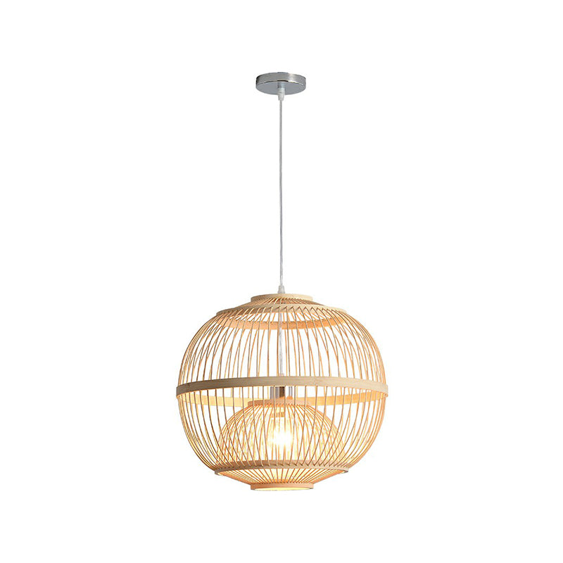 Wood Rounded Cage Suspension Light Nordic 1 Head Bamboo Pendant Lamp for Dining Room Clearhalo 'Ceiling Lights' 'Modern Pendants' 'Modern' 'Pendant Lights' 'Pendants' Lighting' 2415289