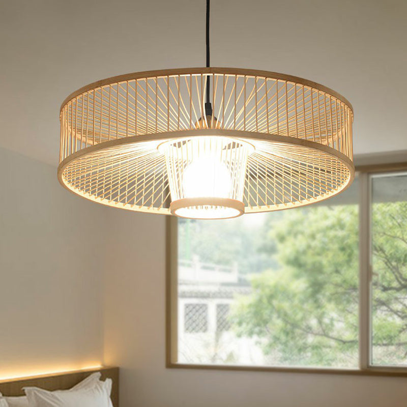 Round Pendulum Light Minimalist Bamboo Single-Bulb Bedroom Ceiling Pendant in Wood Clearhalo 'Ceiling Lights' 'Modern Pendants' 'Modern' 'Pendant Lights' 'Pendants' Lighting' 2415298