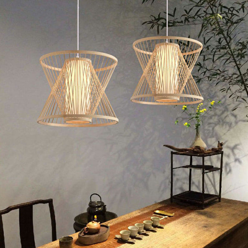 Nordic Conical Cage Hanging Light Bamboo 1-Light Dining Room Suspension Pendant Light in Wood Wood Clearhalo 'Ceiling Lights' 'Modern Pendants' 'Modern' 'Pendant Lights' 'Pendants' Lighting' 2415302