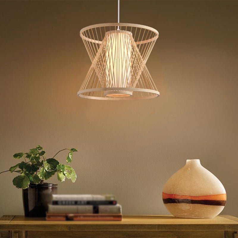 Nordic Conical Cage Hanging Light Bamboo 1-Light Dining Room Suspension Pendant Light in Wood Clearhalo 'Ceiling Lights' 'Modern Pendants' 'Modern' 'Pendant Lights' 'Pendants' Lighting' 2415303