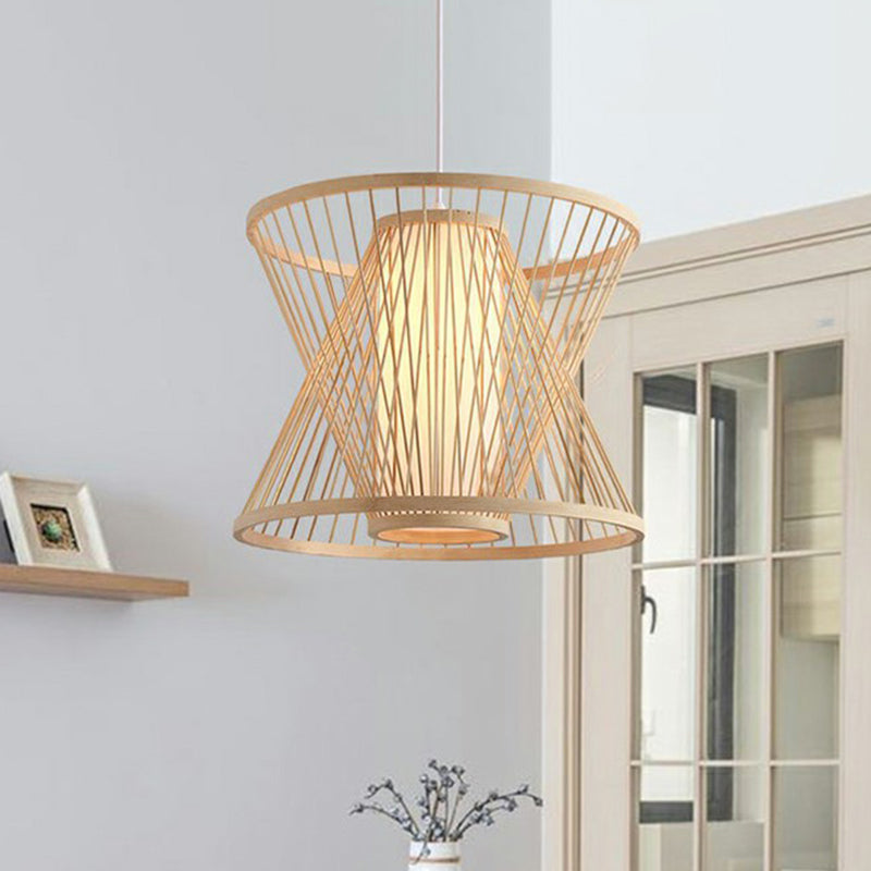 Nordic Conical Cage Hanging Light Bamboo 1-Light Dining Room Suspension Pendant Light in Wood Clearhalo 'Ceiling Lights' 'Modern Pendants' 'Modern' 'Pendant Lights' 'Pendants' Lighting' 2415304