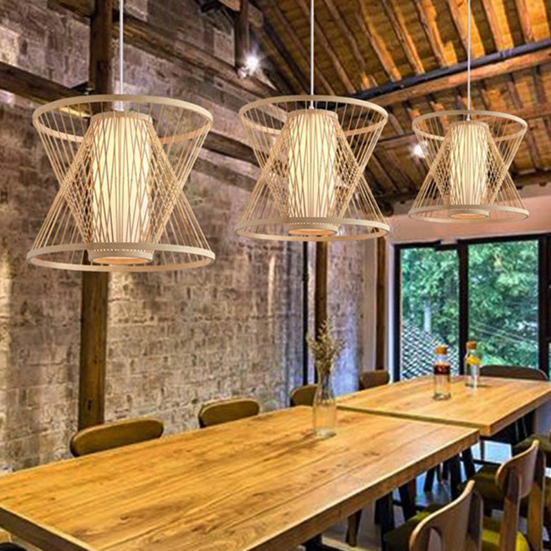 Nordic Conical Cage Hanging Light Bamboo 1-Light Dining Room Suspension Pendant Light in Wood Clearhalo 'Ceiling Lights' 'Modern Pendants' 'Modern' 'Pendant Lights' 'Pendants' Lighting' 2415305