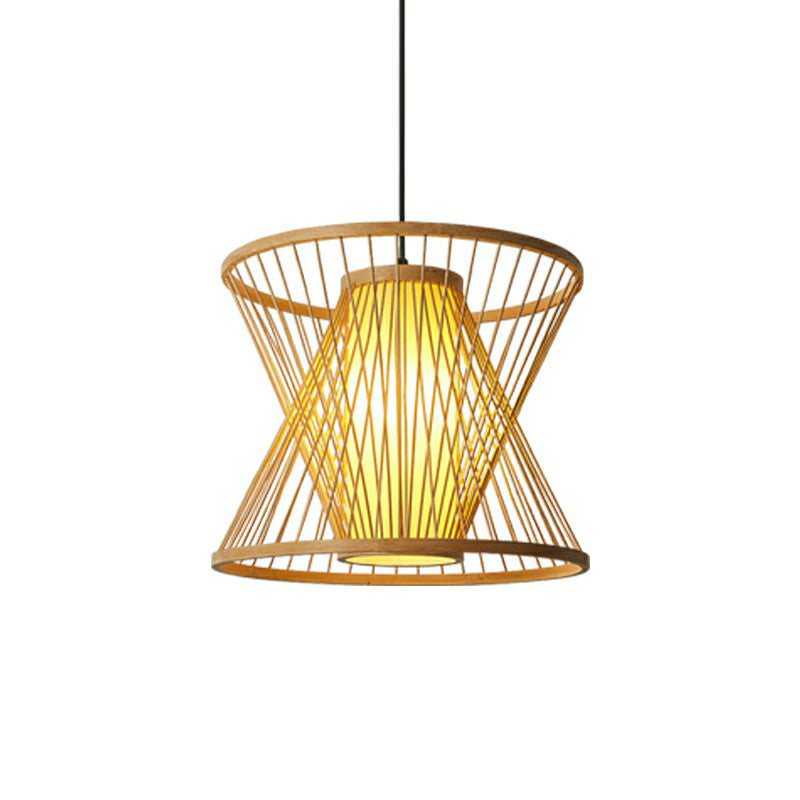 Nordic Conical Cage Hanging Light Bamboo 1-Light Dining Room Suspension Pendant Light in Wood Clearhalo 'Ceiling Lights' 'Modern Pendants' 'Modern' 'Pendant Lights' 'Pendants' Lighting' 2415306