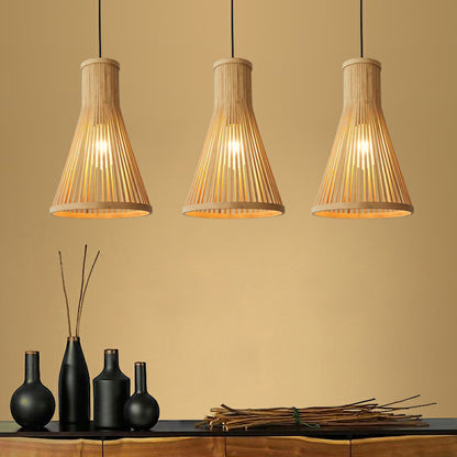 1 Head Tea Room Ceiling Light Minimalist Wood Drop Pendant with Cone Bamboo Shade Wood Clearhalo 'Ceiling Lights' 'Modern Pendants' 'Modern' 'Pendant Lights' 'Pendants' Lighting' 2415307