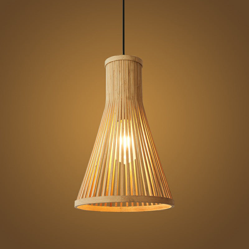 1 Head Tea Room Ceiling Light Minimalist Wood Drop Pendant with Cone Bamboo Shade Clearhalo 'Ceiling Lights' 'Modern Pendants' 'Modern' 'Pendant Lights' 'Pendants' Lighting' 2415308