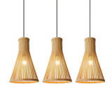 1 Head Tea Room Ceiling Light Minimalist Wood Drop Pendant with Cone Bamboo Shade Clearhalo 'Ceiling Lights' 'Modern Pendants' 'Modern' 'Pendant Lights' 'Pendants' Lighting' 2415309