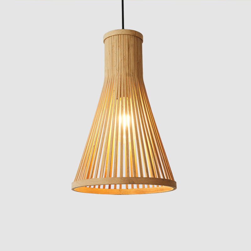 1 Head Tea Room Ceiling Light Minimalist Wood Drop Pendant with Cone Bamboo Shade Clearhalo 'Ceiling Lights' 'Modern Pendants' 'Modern' 'Pendant Lights' 'Pendants' Lighting' 2415310