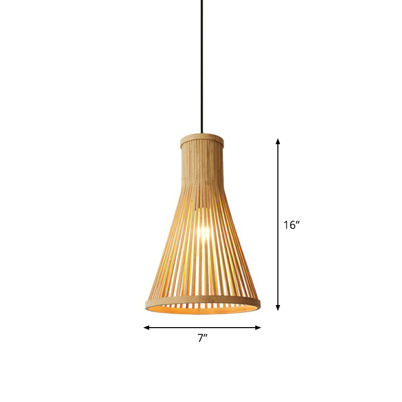 1 Head Tea Room Ceiling Light Minimalist Wood Drop Pendant with Cone Bamboo Shade Clearhalo 'Ceiling Lights' 'Modern Pendants' 'Modern' 'Pendant Lights' 'Pendants' Lighting' 2415311