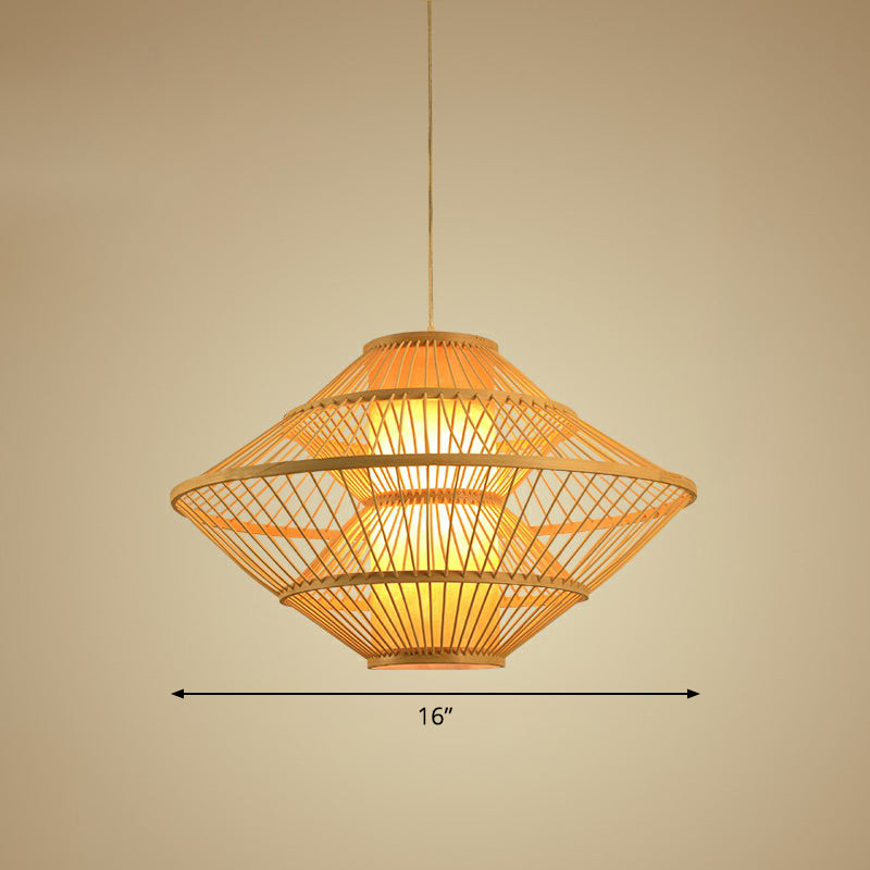 Rhombus Shaped Pendant Light Fixture Modern Bamboo Single Wood Ceiling Hang Light for Restaurant Wood 16" Clearhalo 'Ceiling Lights' 'Modern Pendants' 'Modern' 'Pendant Lights' 'Pendants' Lighting' 2415313