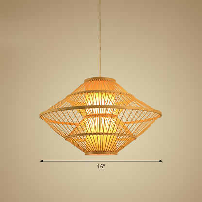 Rhombus Shaped Pendant Light Fixture Modern Bamboo Single Wood Ceiling Hang Light for Restaurant Wood 16" Clearhalo 'Ceiling Lights' 'Modern Pendants' 'Modern' 'Pendant Lights' 'Pendants' Lighting' 2415313