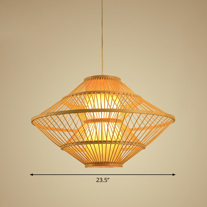 Rhombus Shaped Pendant Light Fixture Modern Bamboo Single Wood Ceiling Hang Light for Restaurant Wood 23.5" Clearhalo 'Ceiling Lights' 'Modern Pendants' 'Modern' 'Pendant Lights' 'Pendants' Lighting' 2415314