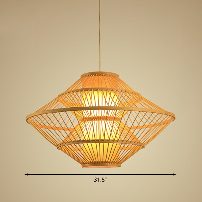 Rhombus Shaped Pendant Light Fixture Modern Bamboo Single Wood Ceiling Hang Light for Restaurant Wood 31.5" Clearhalo 'Ceiling Lights' 'Modern Pendants' 'Modern' 'Pendant Lights' 'Pendants' Lighting' 2415316