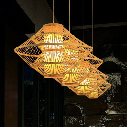 Rhombus Shaped Pendant Light Fixture Modern Bamboo Single Wood Ceiling Hang Light for Restaurant Clearhalo 'Ceiling Lights' 'Modern Pendants' 'Modern' 'Pendant Lights' 'Pendants' Lighting' 2415317