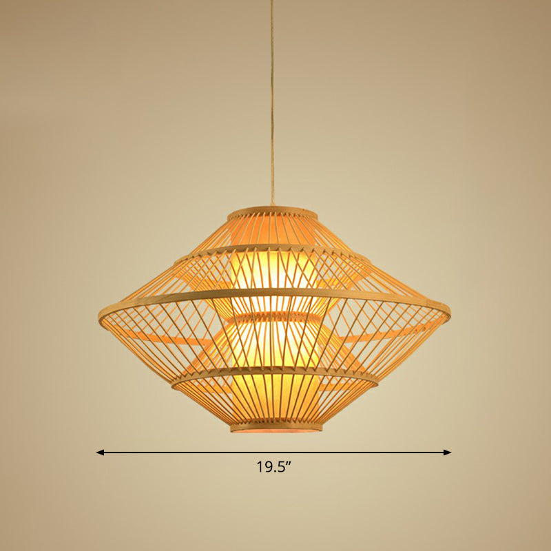 Rhombus Shaped Pendant Light Fixture Modern Bamboo Single Wood Ceiling Hang Light for Restaurant Wood 19.5" Clearhalo 'Ceiling Lights' 'Modern Pendants' 'Modern' 'Pendant Lights' 'Pendants' Lighting' 2415318