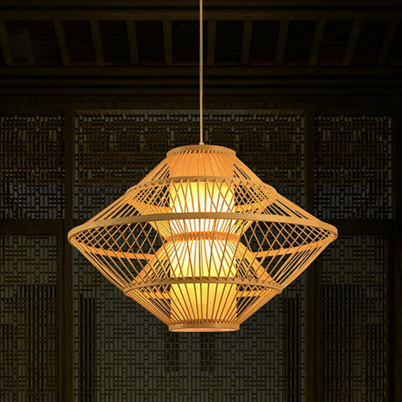 Rhombus Shaped Pendant Light Fixture Modern Bamboo Single Wood Ceiling Hang Light for Restaurant Clearhalo 'Ceiling Lights' 'Modern Pendants' 'Modern' 'Pendant Lights' 'Pendants' Lighting' 2415319