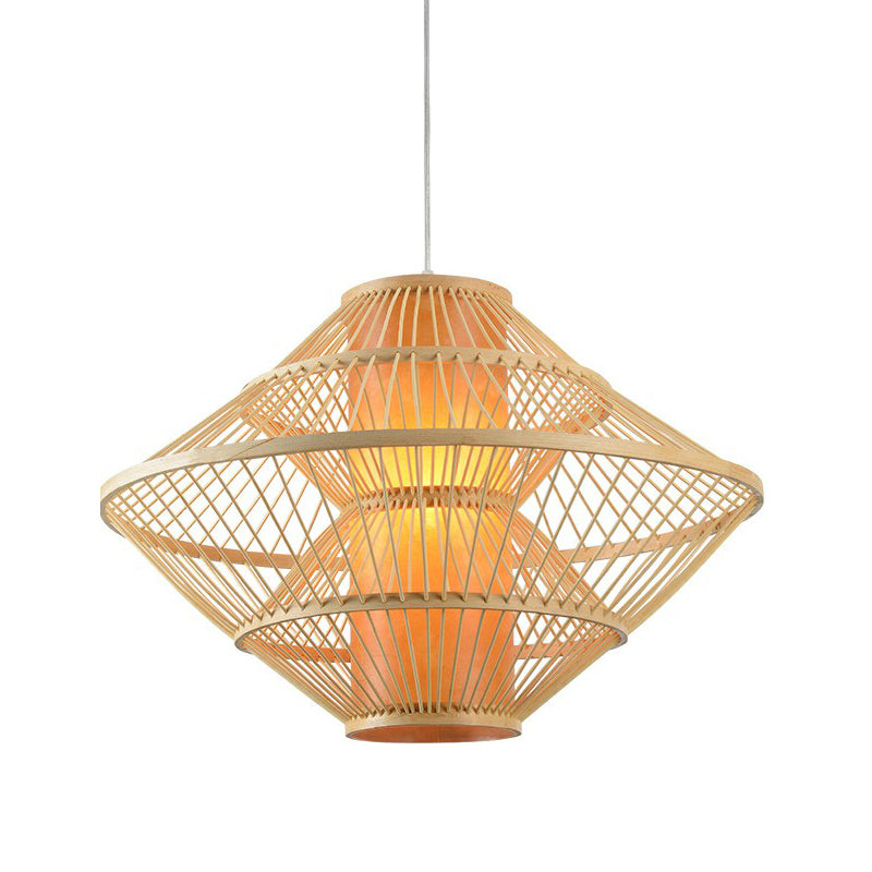 Rhombus Shaped Pendant Light Fixture Modern Bamboo Single Wood Ceiling Hang Light for Restaurant Clearhalo 'Ceiling Lights' 'Modern Pendants' 'Modern' 'Pendant Lights' 'Pendants' Lighting' 2415320